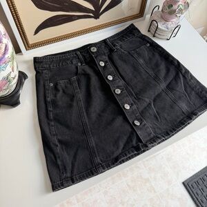 Black Button-Front Denim Skirt